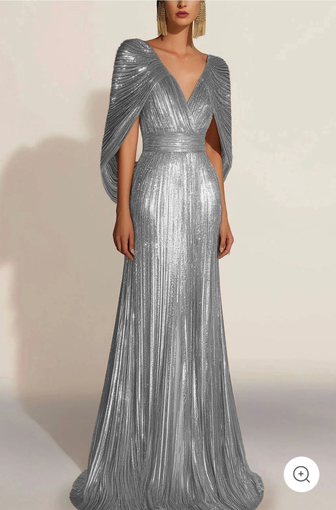 Aurélie | Golden Pleated Evening Gown with Cape