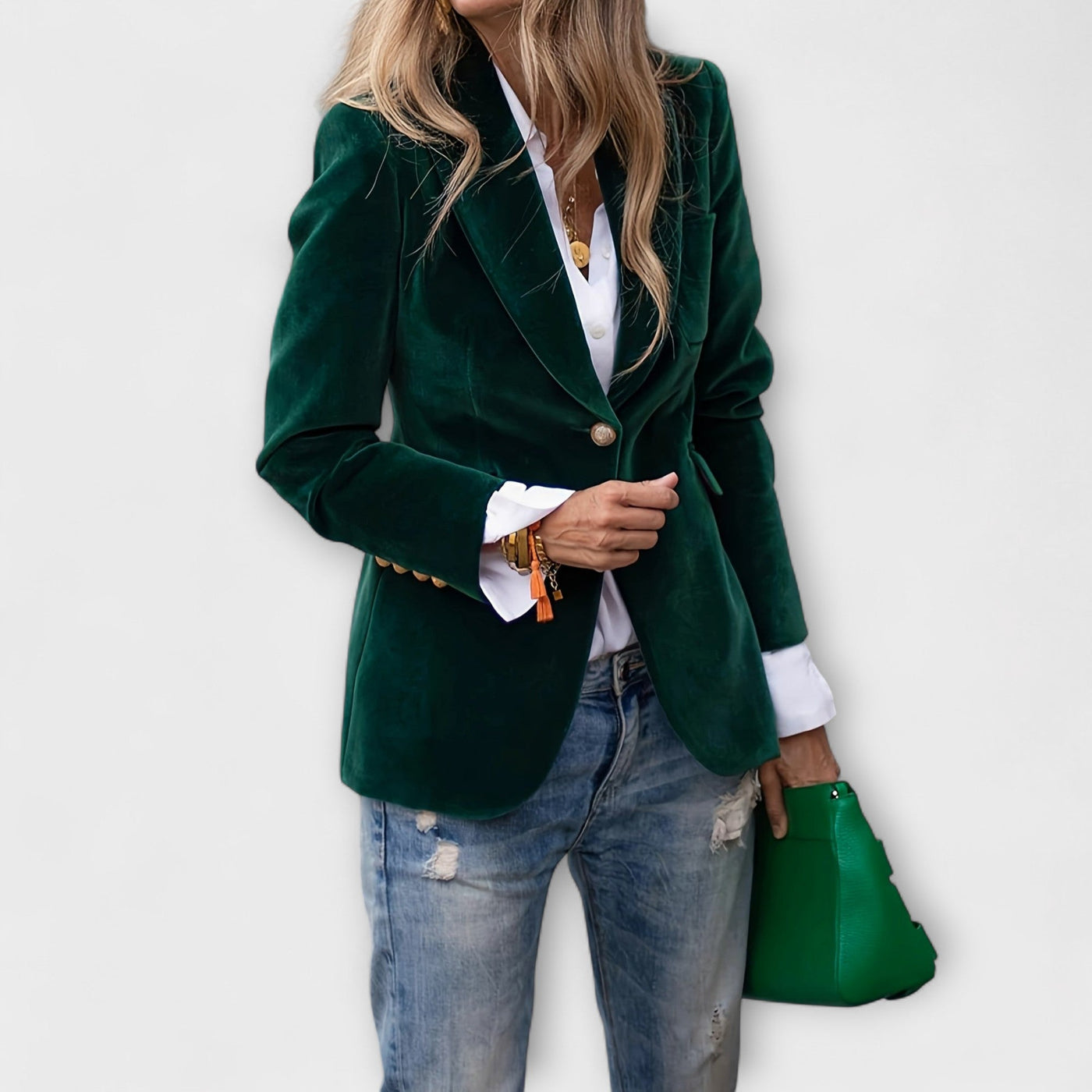 GRETCHEN | Elegant Velvet Blazer with Gold Details