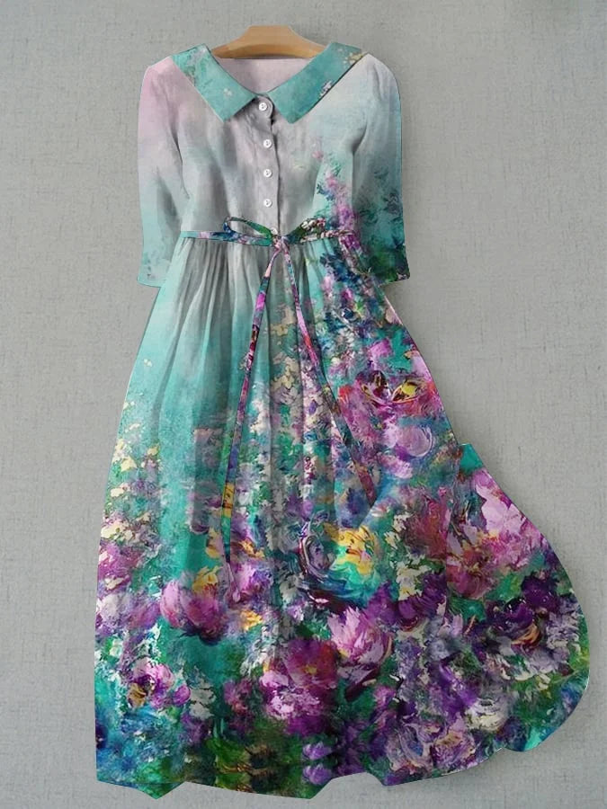 Tessa - Women's dress with lace tie in floral pattern