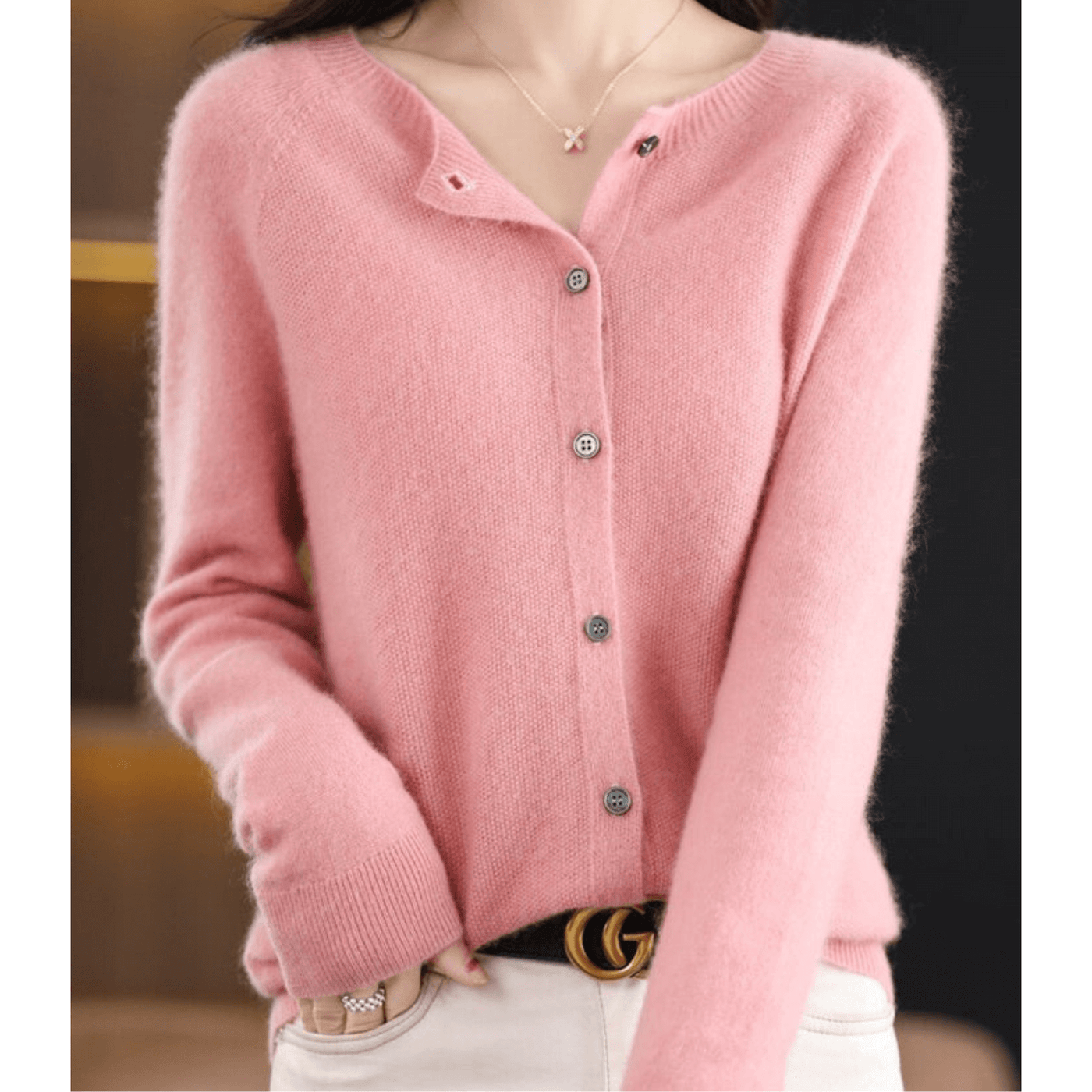 Cardigan da donna con scollo a V in pura lana merino, maglione simile al cashmere