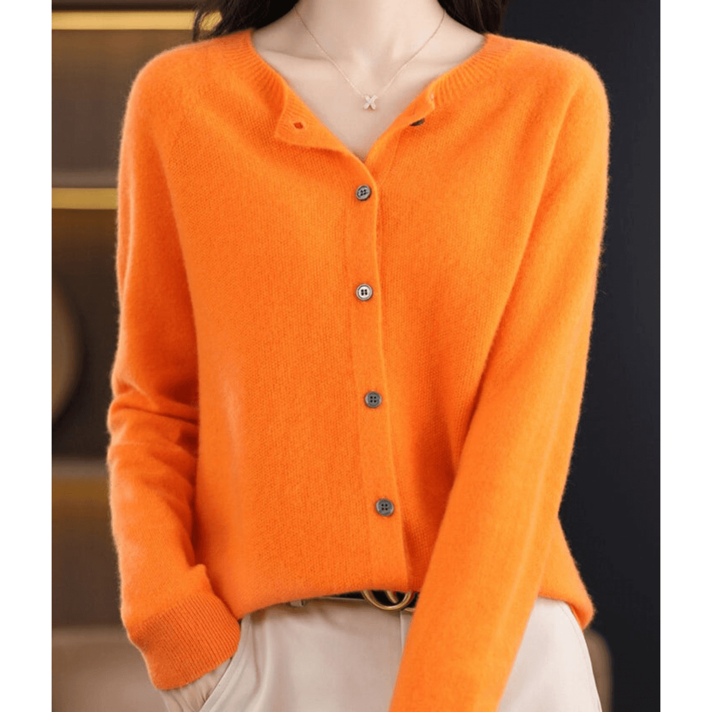 Pure Merino Wool-like Ladies O-neck Cardigan Cashmere-like Sweater