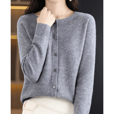 Cardigan da donna con scollo a V in pura lana merino, maglione simile al cashmere