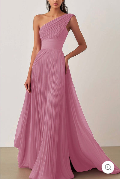 Ariella | One-Shoulder Pleated Evening Dress