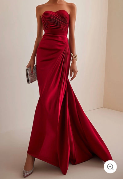 Valentina | Strapless Luxe Evening Dress in Red