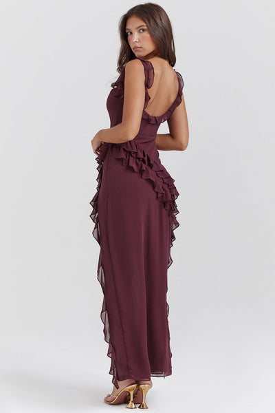 Riana Flowing Dress with Ruffles and Water Neckline