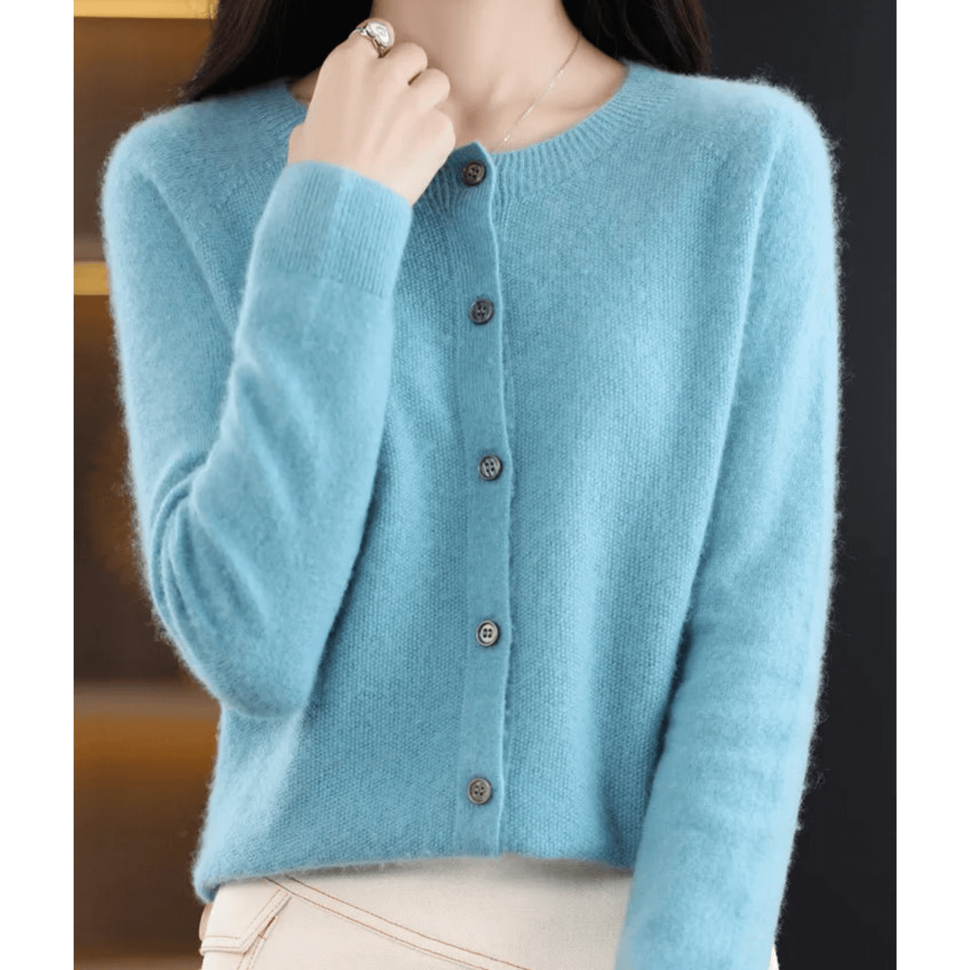 Cardigan da donna con scollo a V in pura lana merino, maglione simile al cashmere