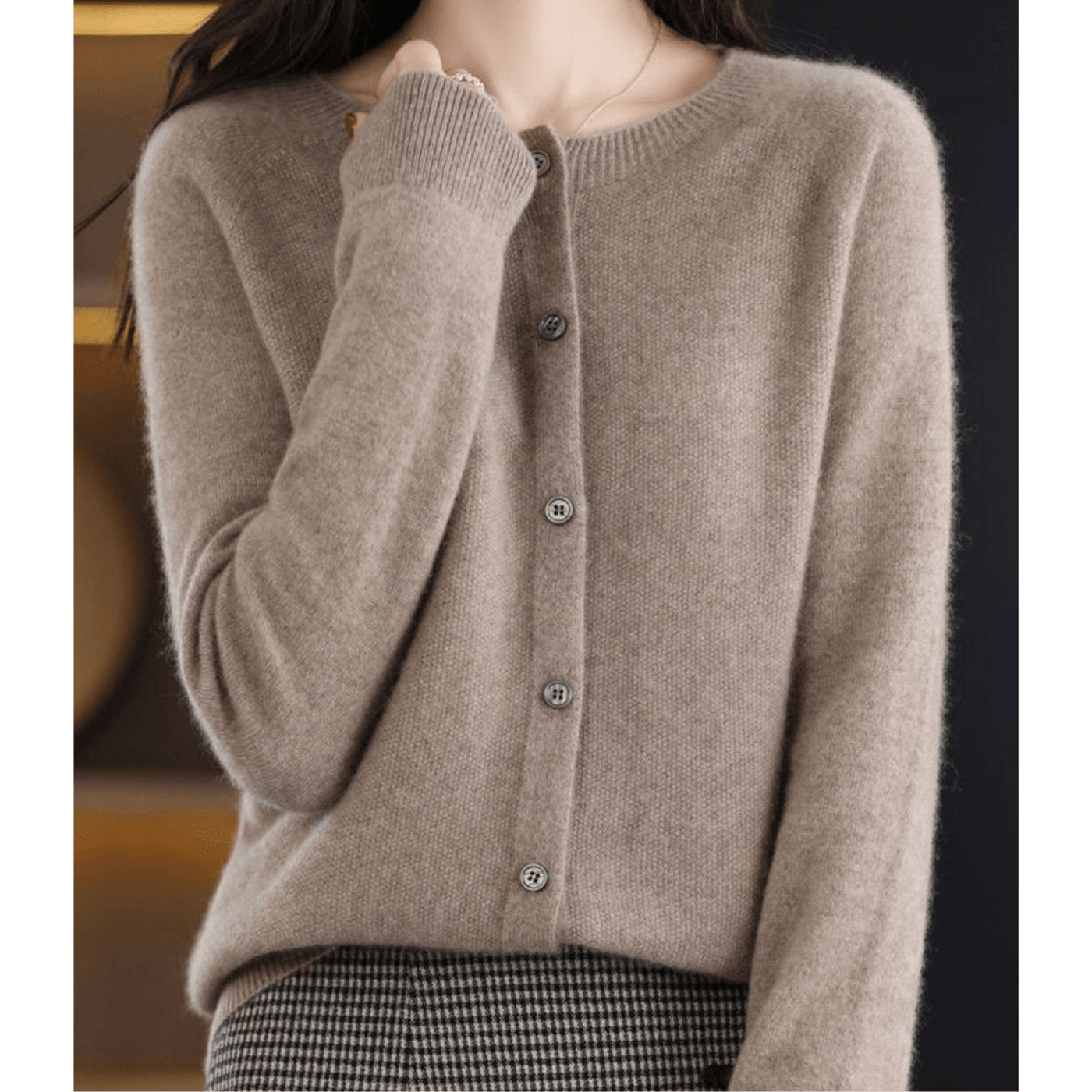 Pure Merino Wool-like Ladies O-neck Cardigan Cashmere-like Sweater