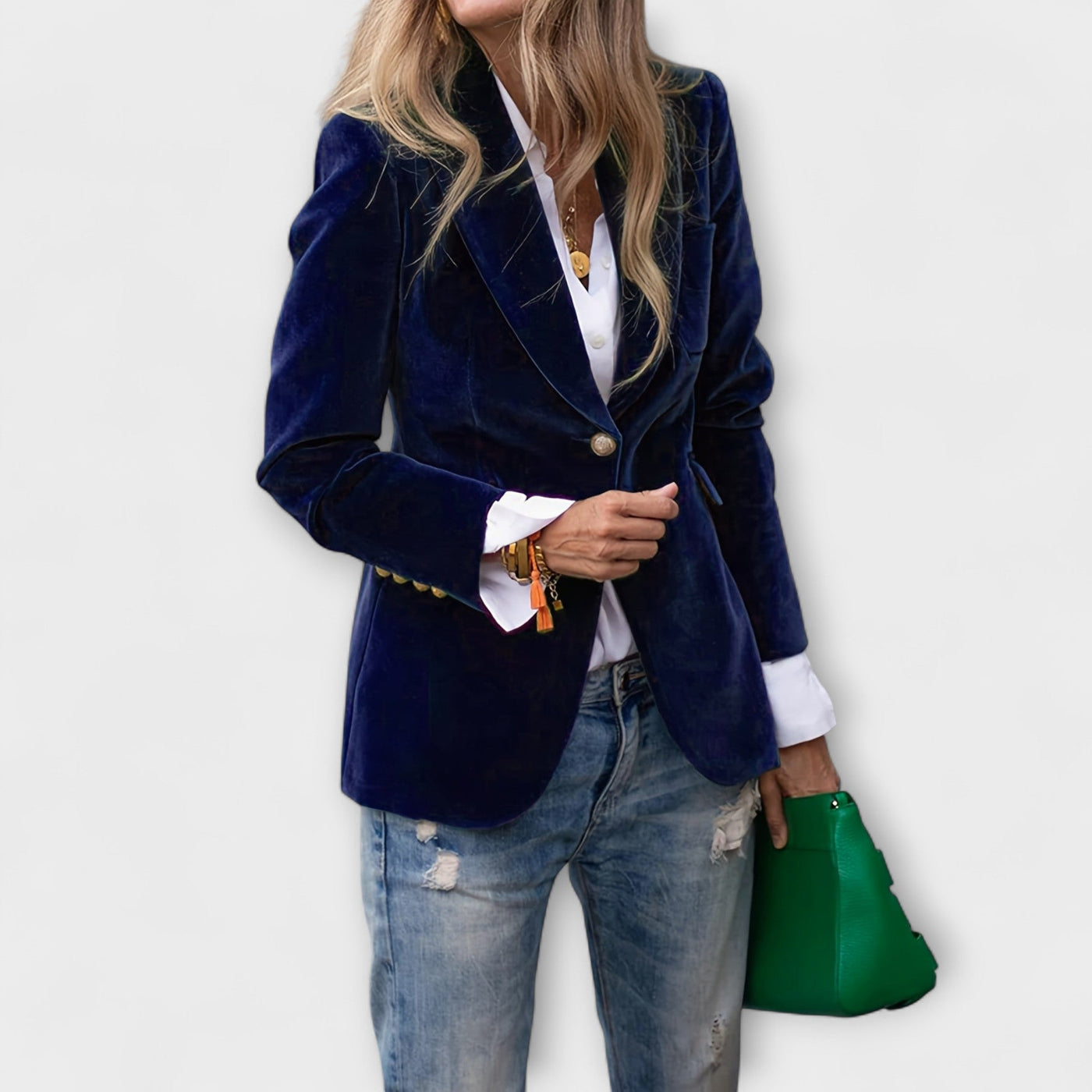 GRETCHEN | Elegant Velvet Blazer with Gold Details