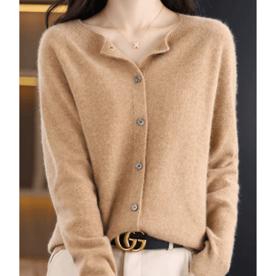 Cardigan da donna con scollo a V in pura lana merino, maglione simile al cashmere