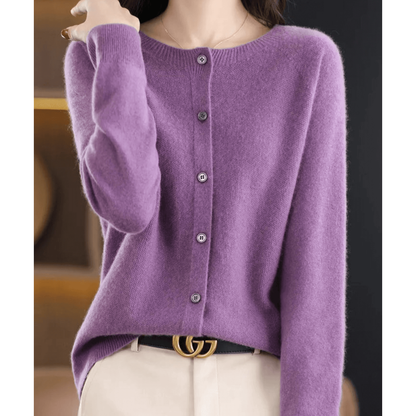 Pura Lana Merino Damas O-cuello Cardigan Cashmere-como Suéter