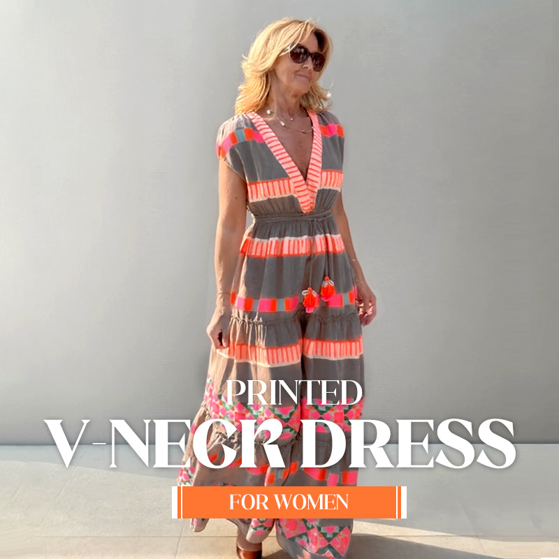 Women’s Loose Sleeveless Dress with V-Neck and Striped Pattern