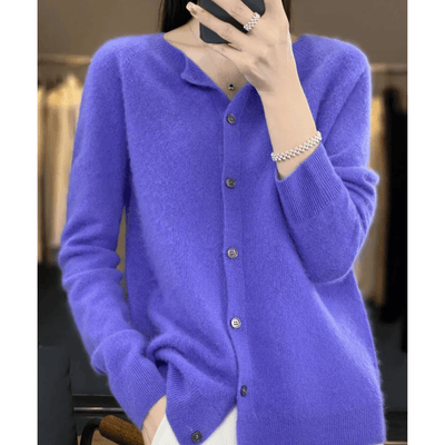 Pura Lana Merino Damas O-cuello Cardigan Cashmere-como Suéter