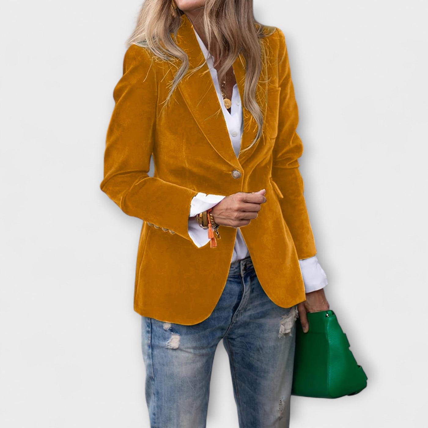 GRETCHEN | Elegant Velvet Blazer with Gold Details