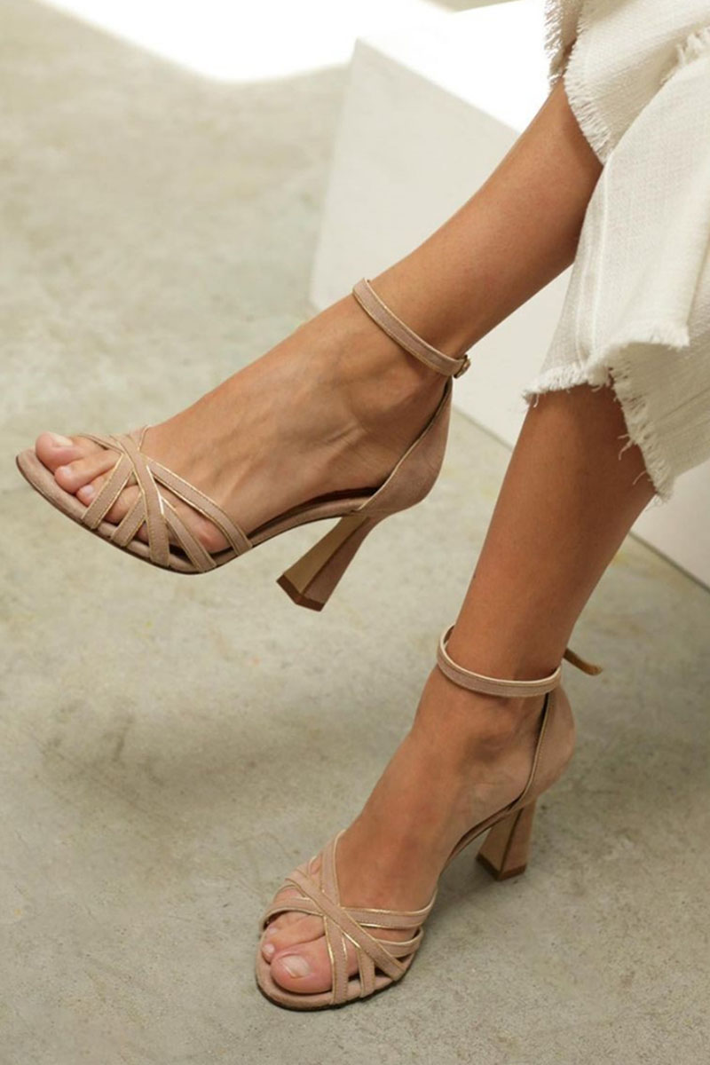 Elviera | Patchwork Sandals with Round Toe and Slim Heel