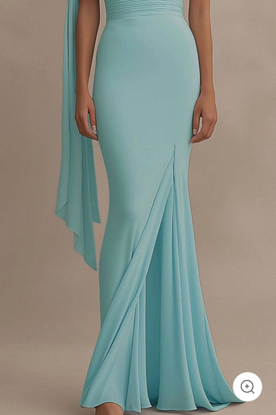 Lyanna | One-Shoulder Dress with Draping in Heavenly Blue