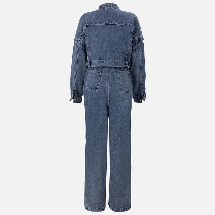 Denim Bandeau Zipper Jumpsuit & Jacket Set