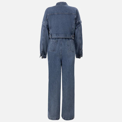 Denim Bandeau Zipper Jumpsuit & Jacket Set
