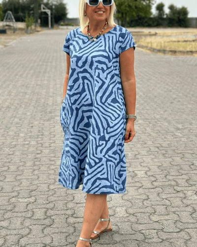 Nelia - Summer dress with round neck and beautiful print
