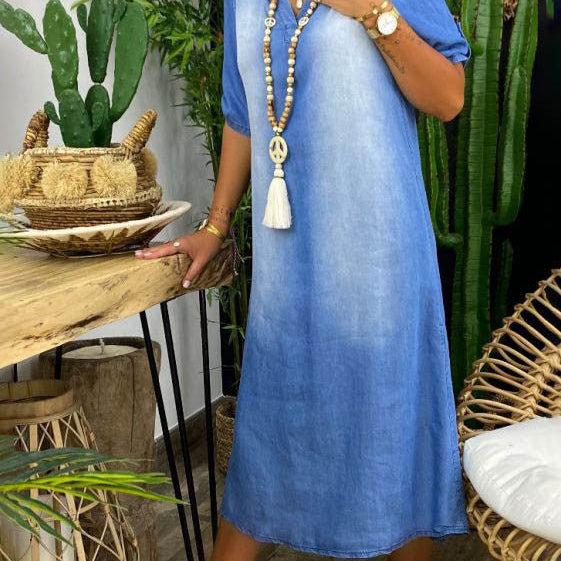 Ilse™ | Summer V-Neck Half Denim Dress