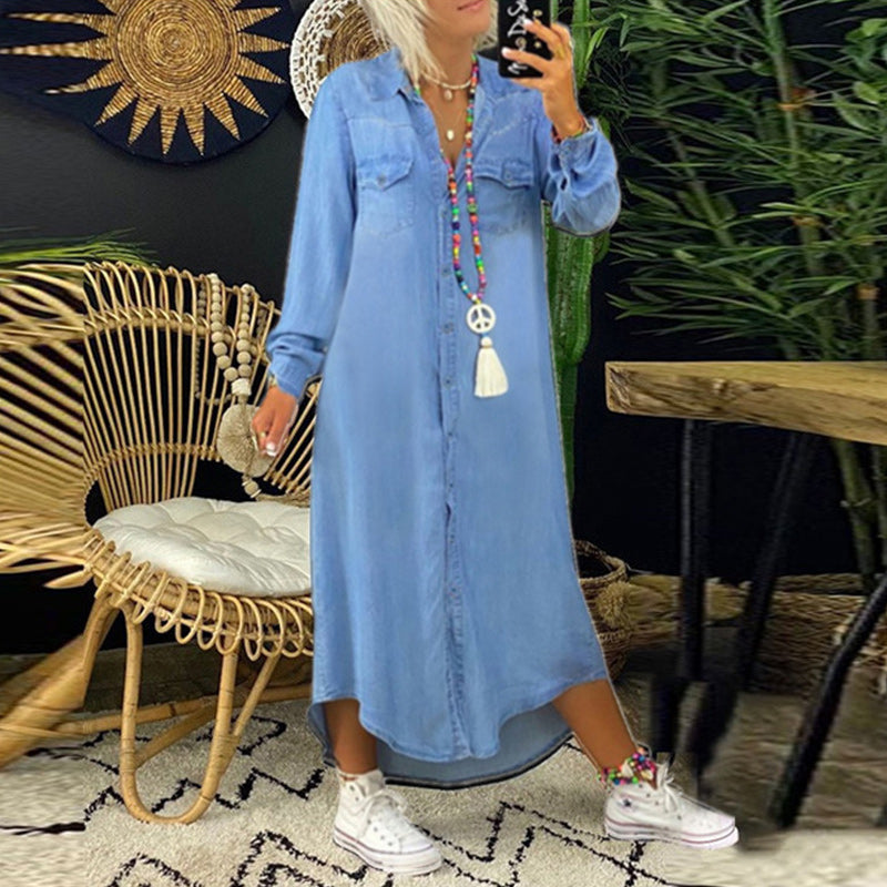 Lina™ - Lange mouwen maxi-jurk van denim