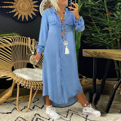 Lina™ - Lange mouwen maxi-jurk van denim