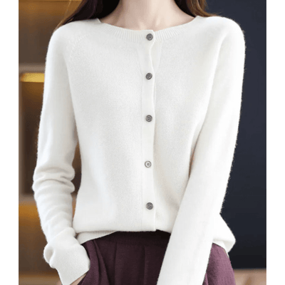 Cardigan da donna con scollo a V in pura lana merino, maglione simile al cashmere