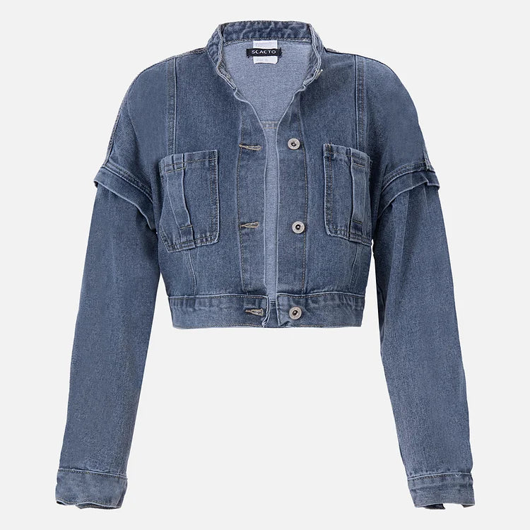Denim Bandeau Zipper Jumpsuit & Jacket Set
