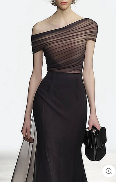 Noiré | Off-Shoulder Mesh Evening Gown