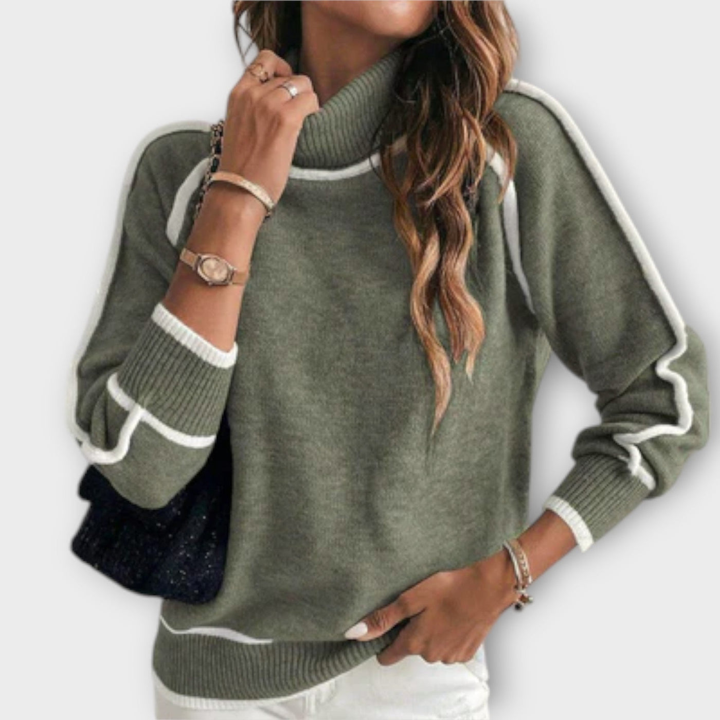 Christine - Luxurious olive green knitted sweater