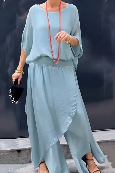 Carlotte | Wide Top and Loose Pants with Split – Two-Piece Chiffon Set