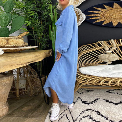 Lina™ - Lange mouwen maxi-jurk van denim