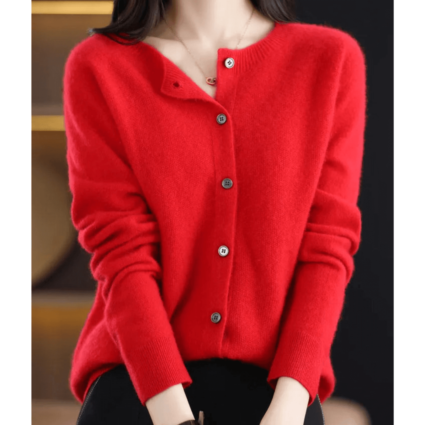 Pura Lana Merino Damas O-cuello Cardigan Cashmere-como Suéter