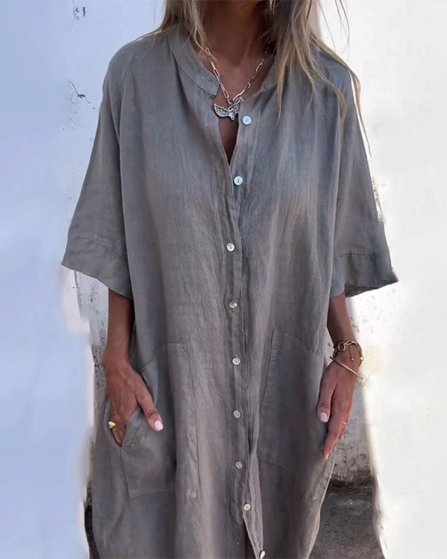 MEIVA - LONG COTTON AND LINEN SHIRT DRESS