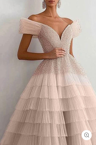 Noiré | Off-Shoulder Mesh Evening Dress