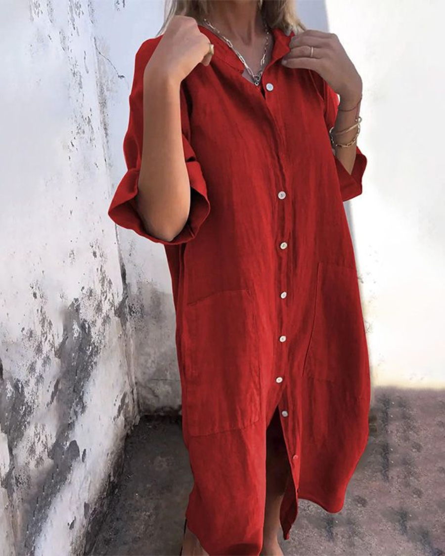 MEIVA - LONG COTTON AND LINEN SHIRT DRESS