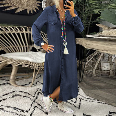 Lina™ - Lange mouwen maxi-jurk van denim