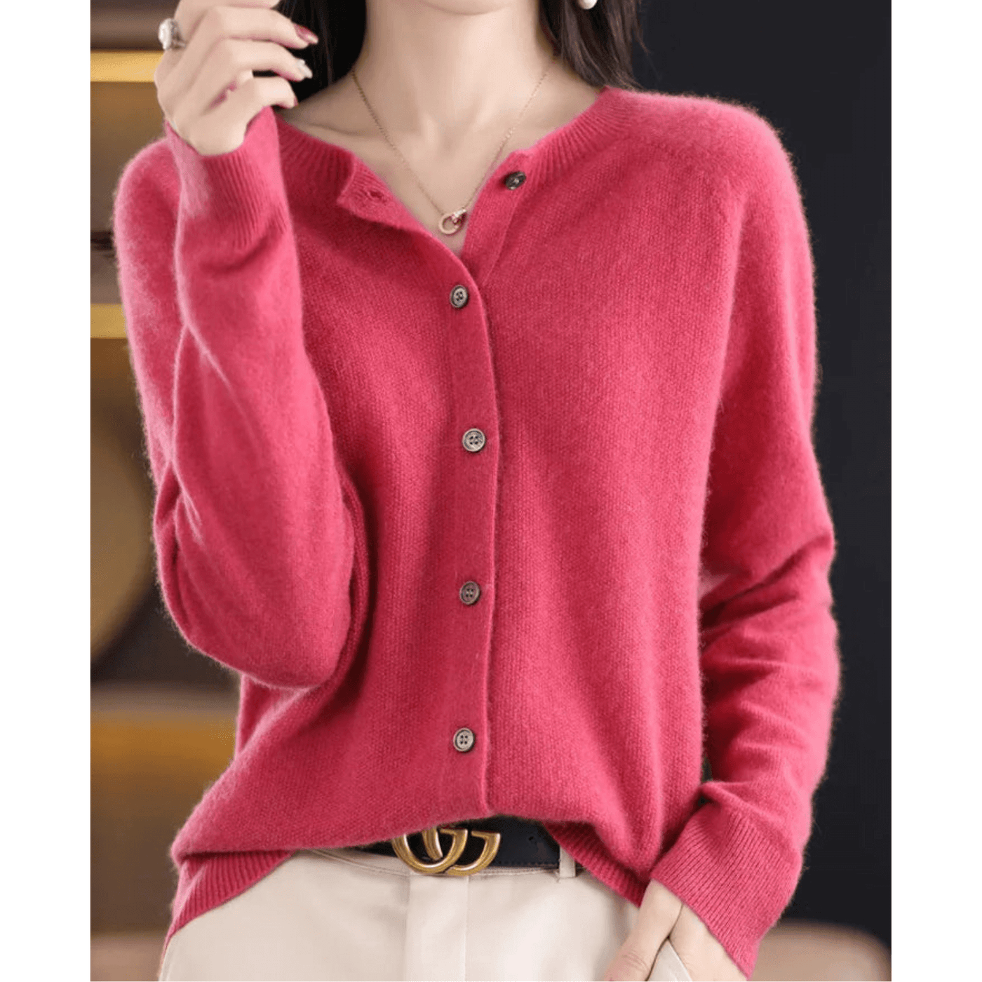 Pura Lana Merino Damas O-cuello Cardigan Cashmere-como Suéter