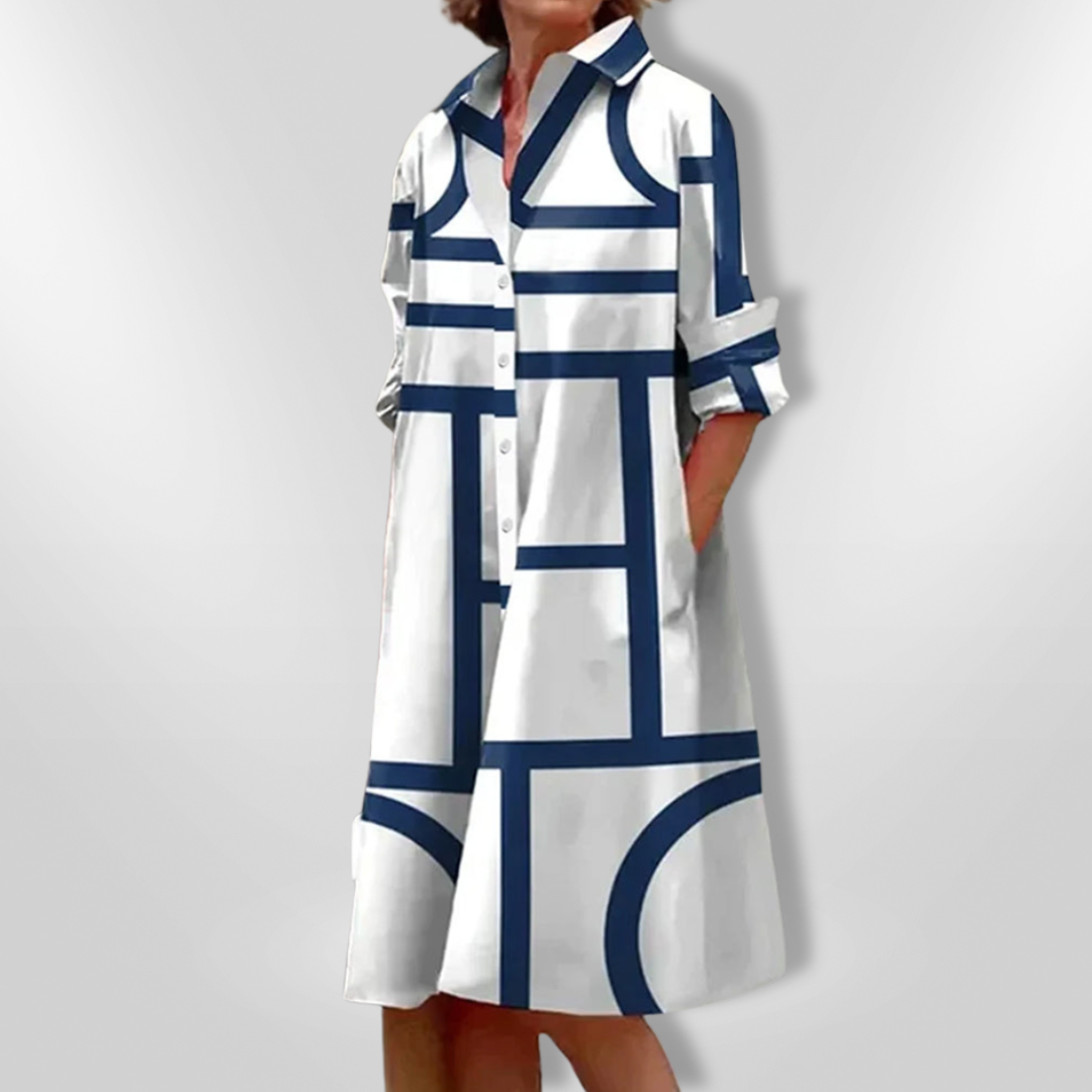 Helen™| Midi Dress with Geometric Pattern