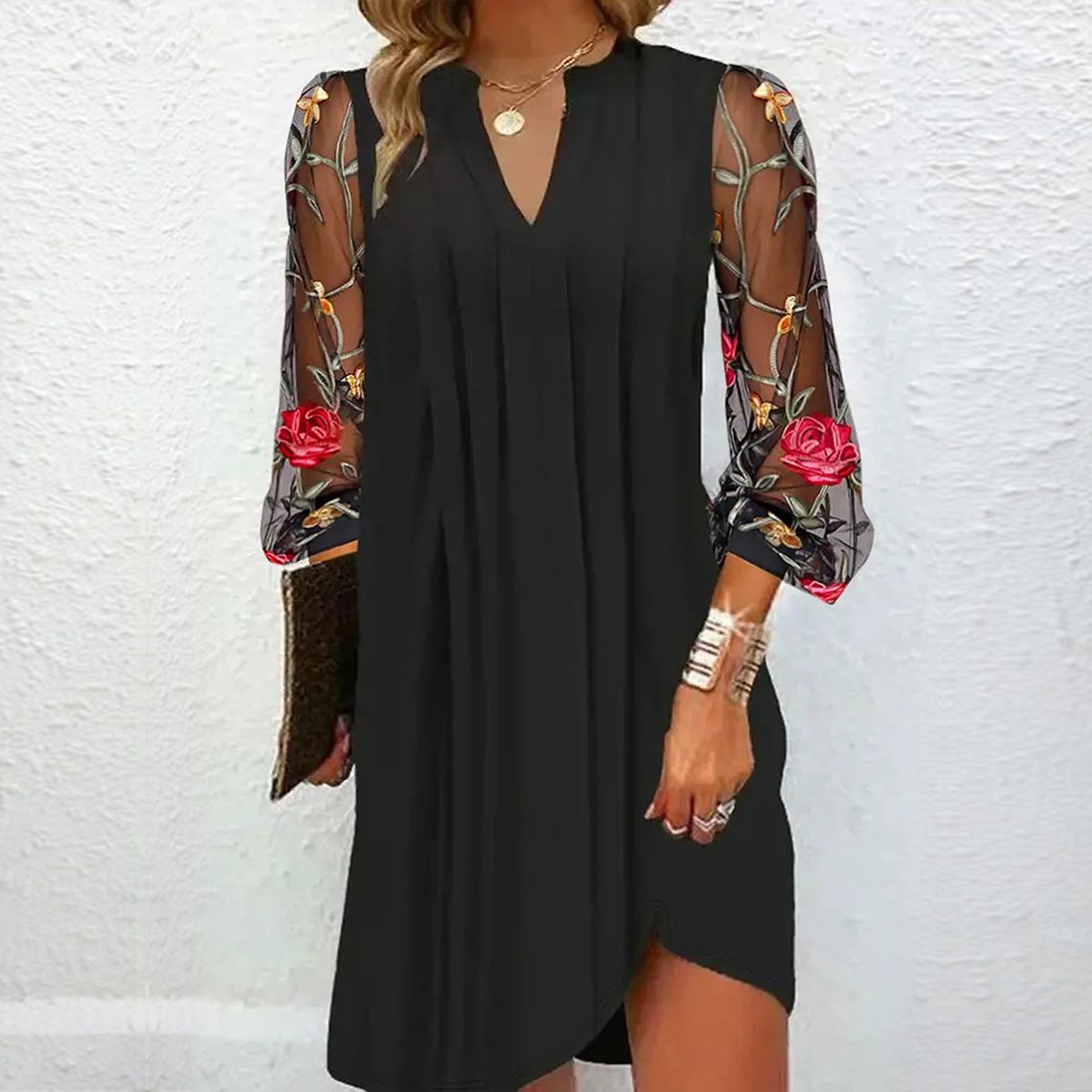 Renée | Elegant mini dress with V-neck and transparent sleeves