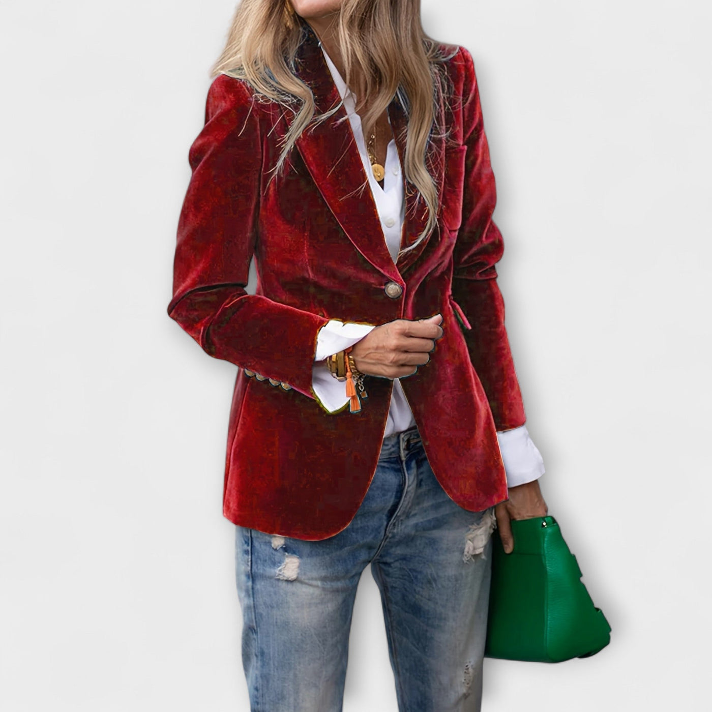 GRETCHEN | Elegant Velvet Blazer with Gold Details