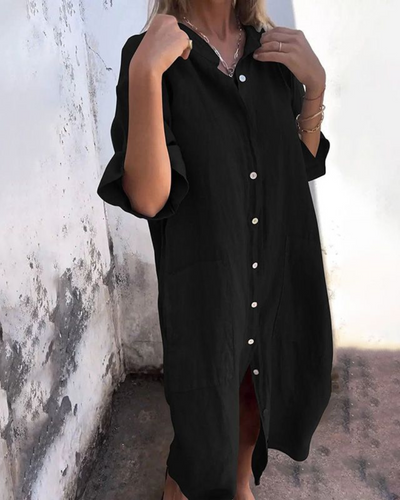 MEIVA - LONG COTTON AND LINEN SHIRT DRESS