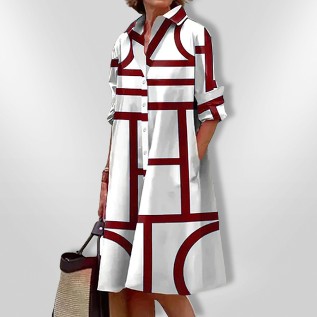 Helen™| Midi Dress with Geometric Pattern