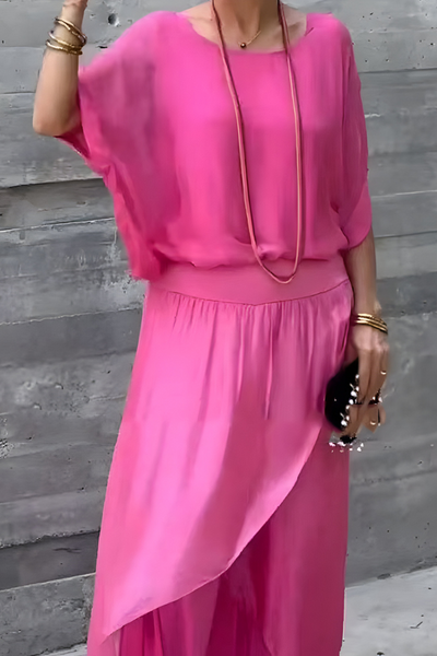 Carlotte | Wide Top and Loose Pants with Split – Two-Piece Chiffon Set
