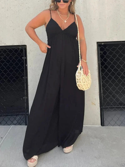 Comfortable women's jumpsuit with a V-neck and wide legs