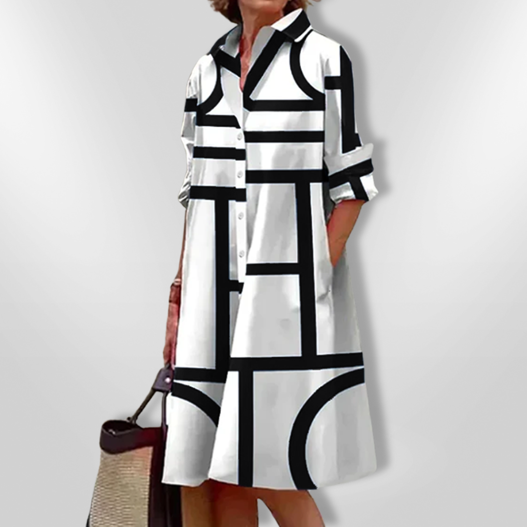 Helen™| Midi Dress with Geometric Pattern