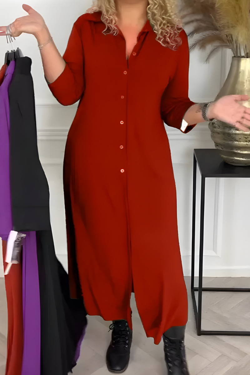 Olivia | Maxi Shirt Dress in Wrinkle-Free Silk