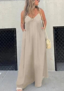 Comfortable women's jumpsuit with a V-neck and wide legs