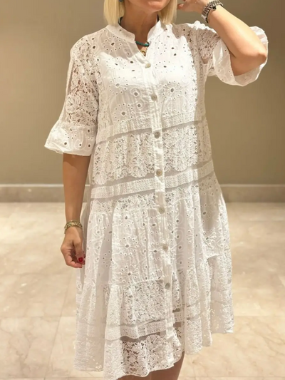 Selina – Dress with Embroidery and Button Closure