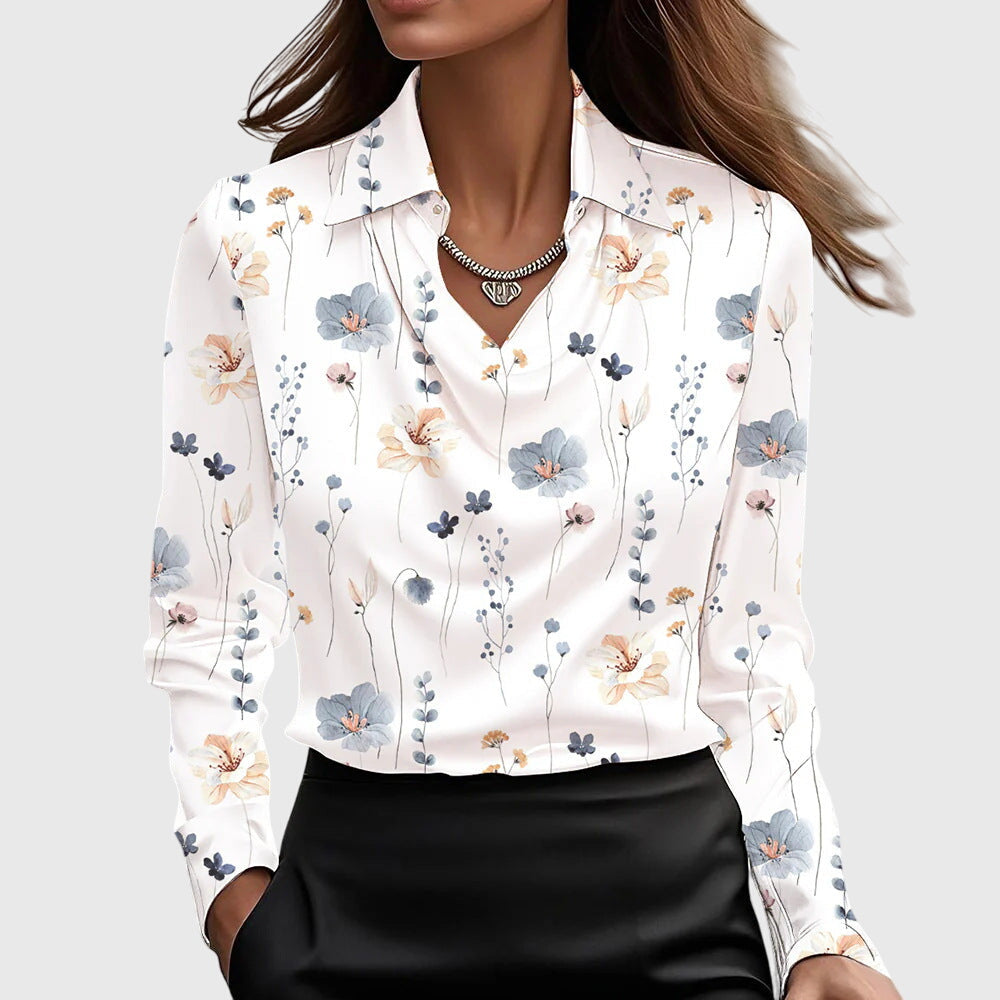 Sylvie | Blouse with luxurious sheen and pleated neckline