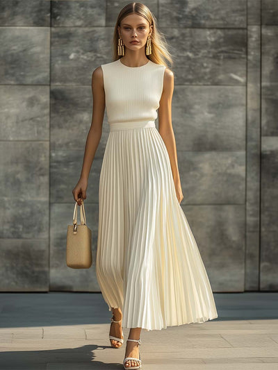 Noa - Cream Pleated Maxi Dress